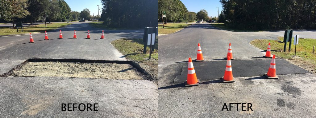 Pothole repair before and after