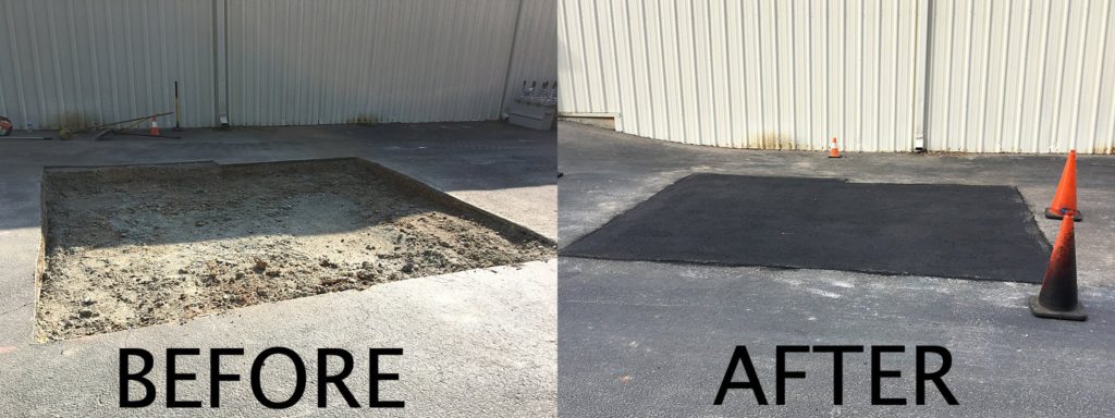 pothole that has been repaired before and after photos