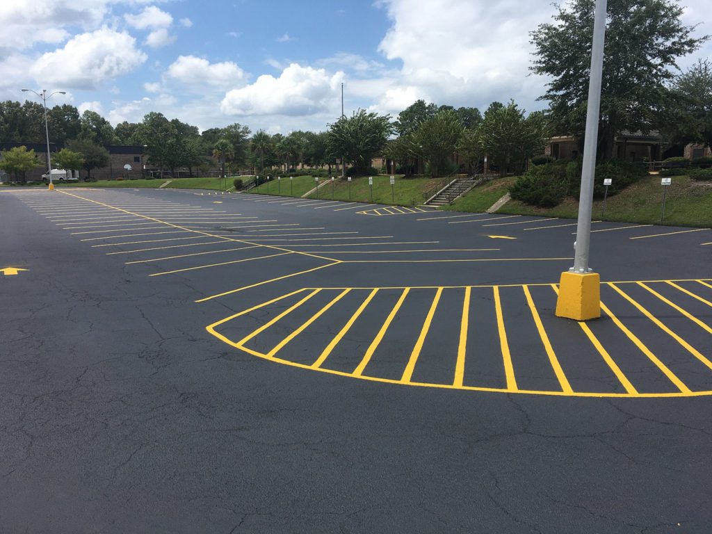 Parking lot with yellow lines