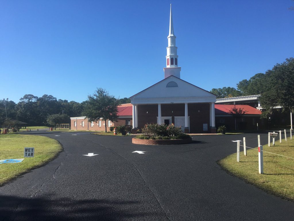 Church parking lot that has been sealcoated